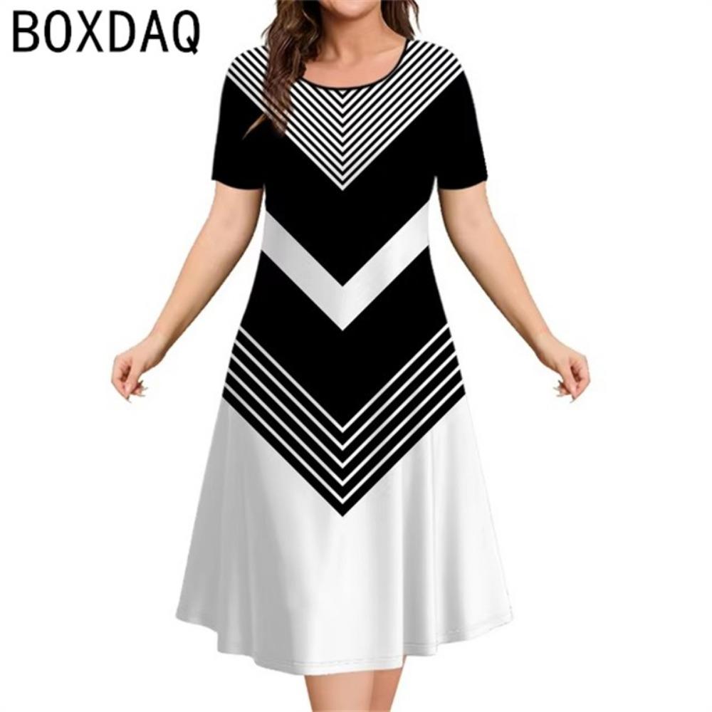 Rochie nouă pentru femei cu imprimeu etnic vintage 3D, rochie de vară cu mânecă scurtă, gât rotund, casual, rochie A-line, rochii supradimensionate pentru doamne