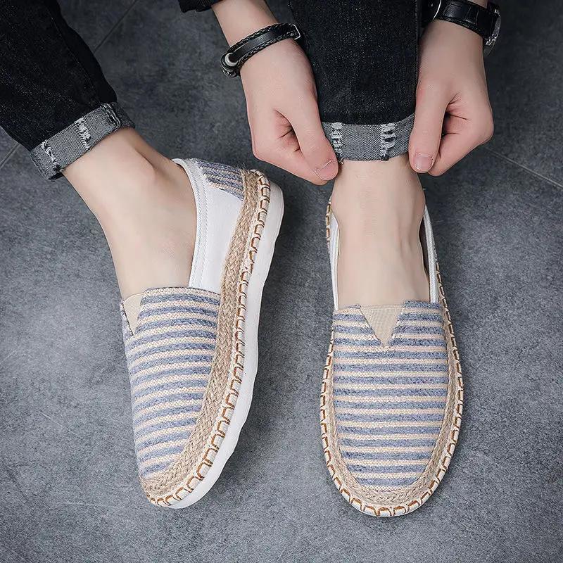 Beige Male Shoe Stripe Slip-on 2025 Work Deals Low Price Sneakers Size 44 Designer Luxury Common Sale Men's Casual Shoes