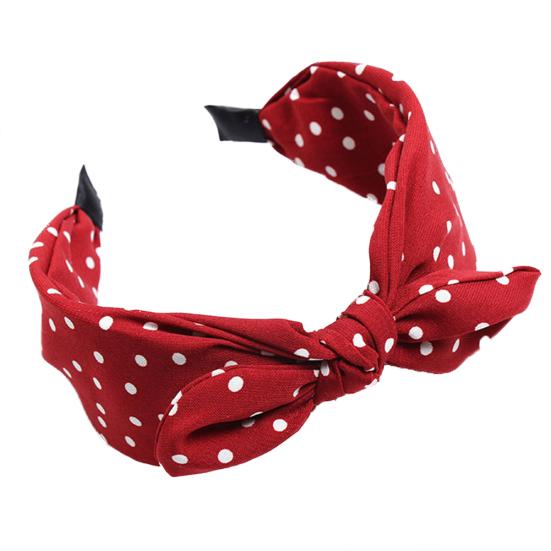 Sweet Polka Dot Print Bowknot Hair Hoop Women Wide Band Cloth Headband Headwrap