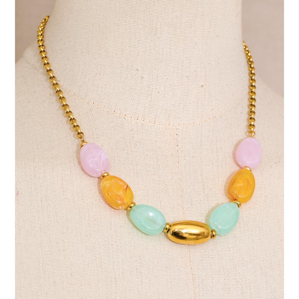Eetit Frühling Sommer Stil Edelstahl Süßigkeitenfarbe Harzstein Kette Handgefertigte Halskette 2026 Wasserdicht Helle Farbe Schmuck