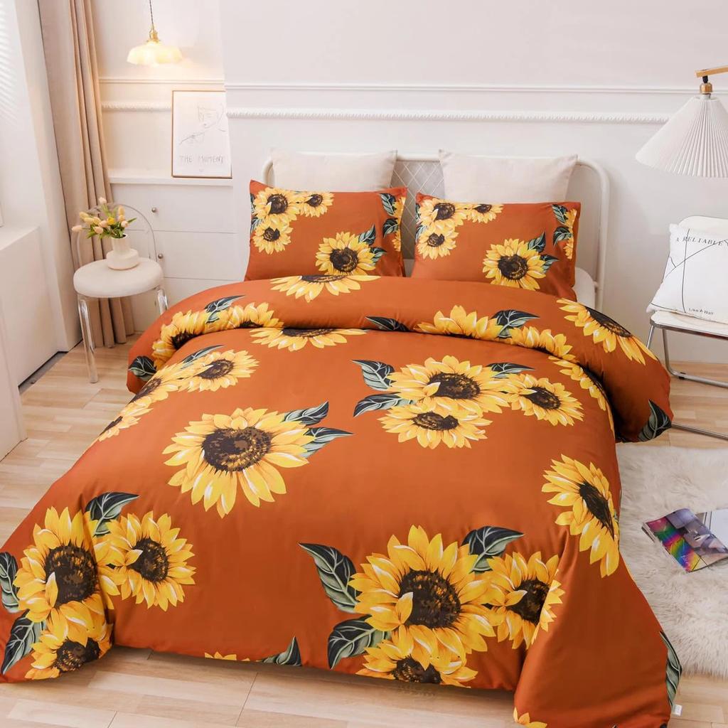 3D Blumen Bettbezug Größe für Frauen Gelbe Blumen Bettwäsche Set Sonnenblumenmuster Dekor 1 Bettbezug 2 Kissenbezüge