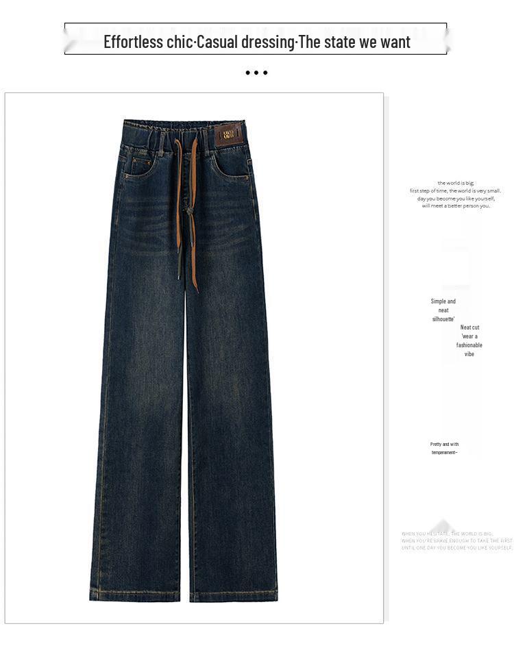 Women's 2025 Wide-Leg Elastic High-Waist Jeans, Velvet-Lined, Thickened for Autumn/Winter