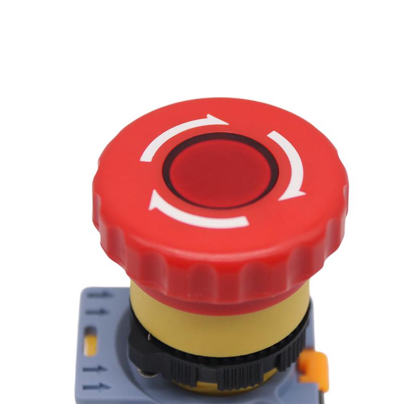 Emergency Stop Button Switch, No Light, 22MM, One Open/One Close, Silver Contact, Copper Parts, LA155B-11ZS.