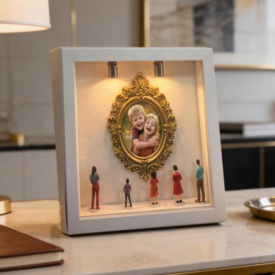 DIY Mini Museum Silhouette Box with LED Light Mini Museum Frame Kit with 5 Figurines And 1 Frame Personalized Photo Display Case for Wedding Birthday