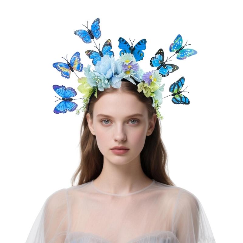 Life Like Flower Butterfly Hairban Hair Styling Accessory With Bendable Wire Great For Garden Parties and Galas Event