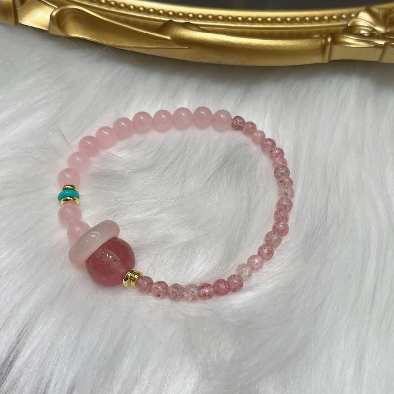 Natural Pink Quartz Bracelet Double Layer Stackable Strawberry Crystal Beaded Wrap Bangle Women