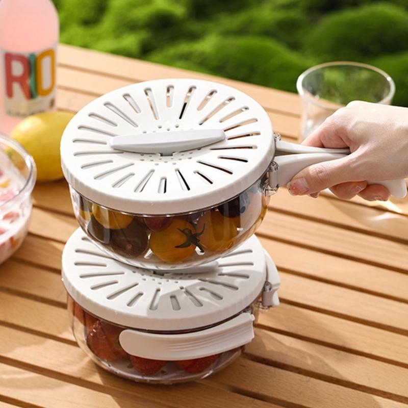 Food Grade Fruit Veggie Cleaning Basket Efficient Rotating Lid Fruit Veggie Strainer Storage Bowl For Refrigerators