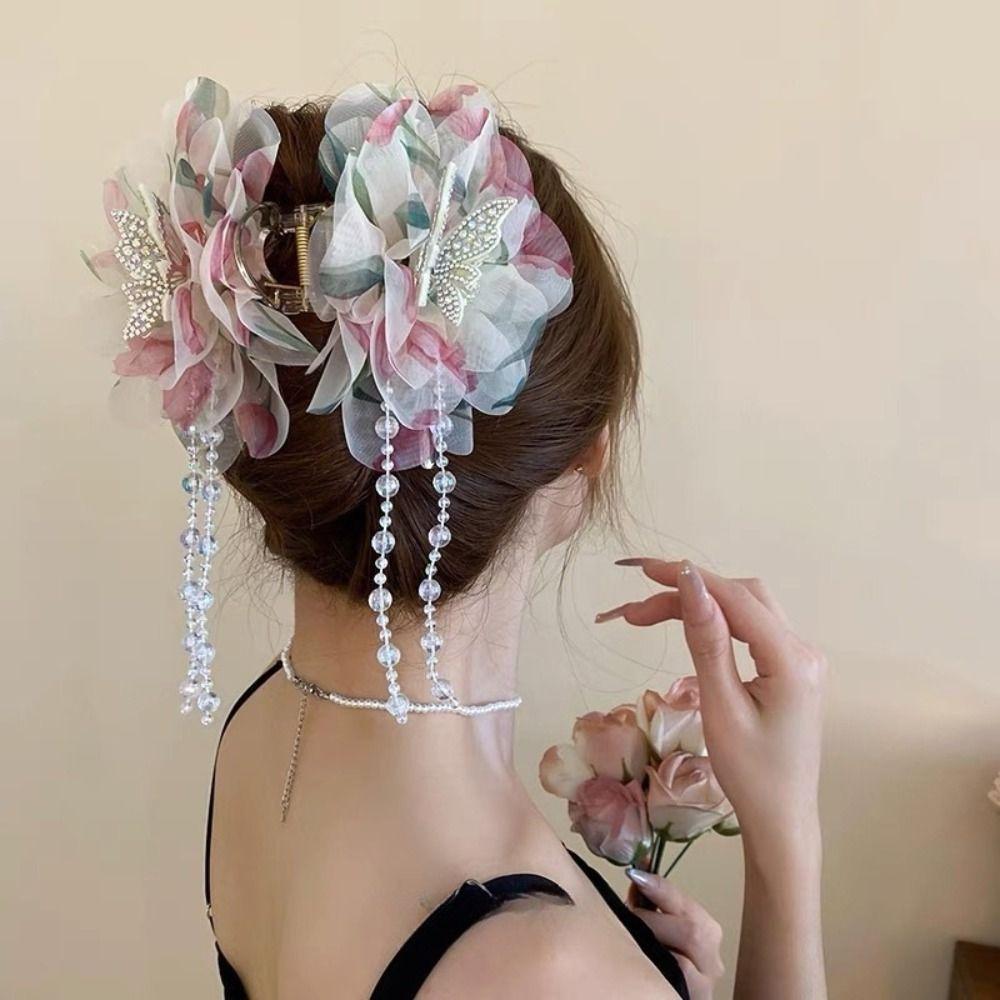 Tassel Grasping Clip Mesh Shark Clip Fashion Hair Claw  Headwear