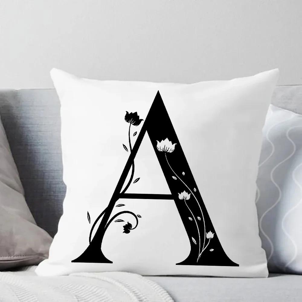 Black And White Letter Pattern Throw Pillow Cover With Short Plush Print For Living Room Sofa Decoration Cushion Cover