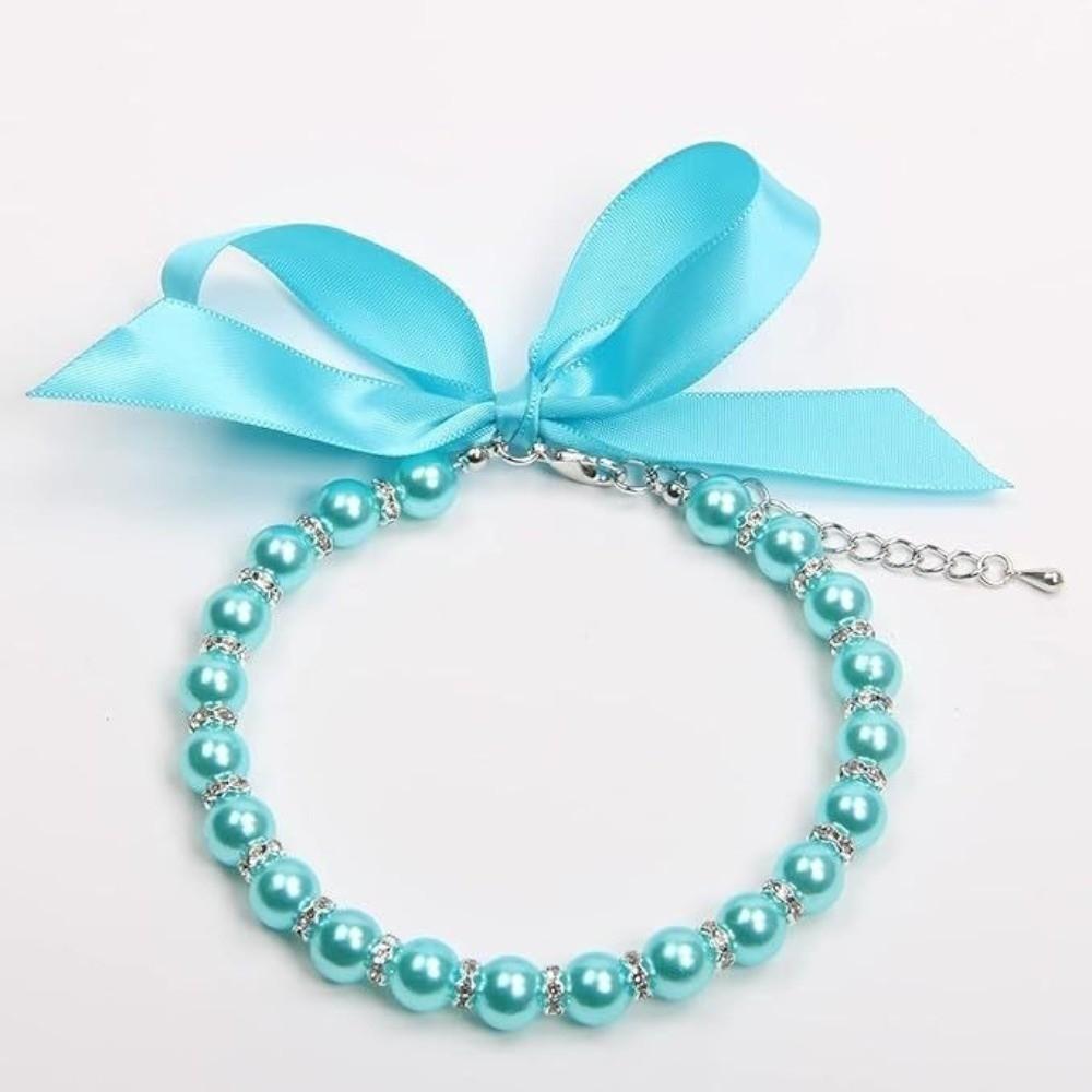 Imitation Pearl Bling Cat Necklace Lace Bow Decor Pet Collar Decoration  Pet Daily Wear