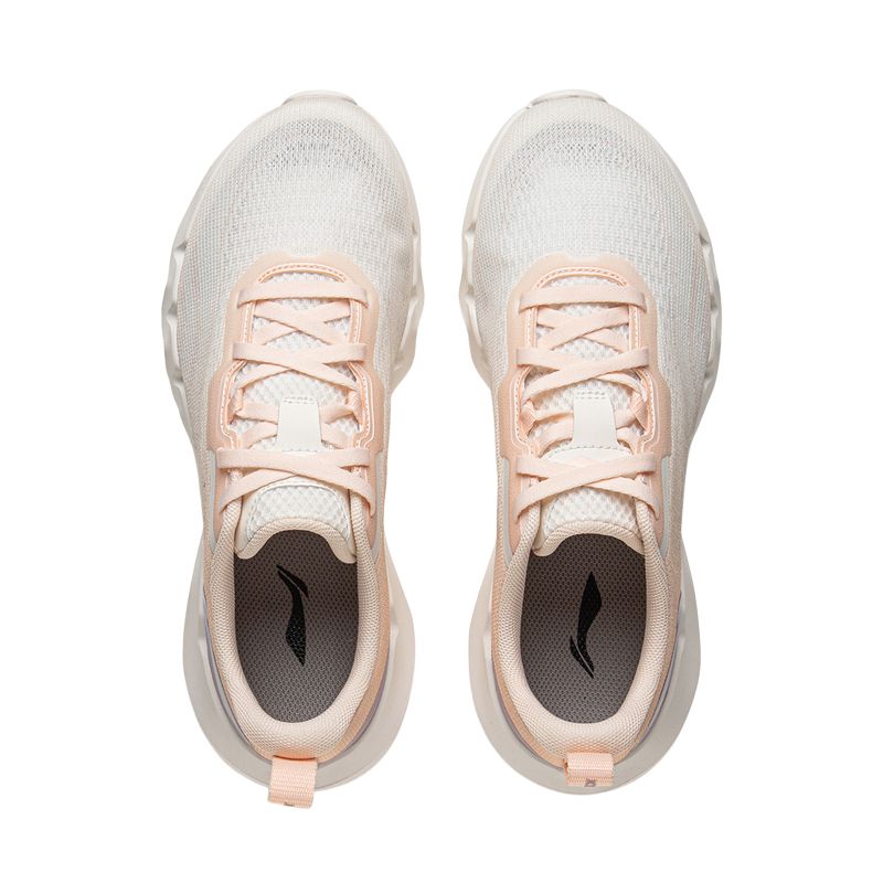 LiNing Cool Comfortable Simple Shock Absorbing Lightweight Durable Low Top Casual Running Shoes Women sneaker White Pink AGCV294-3