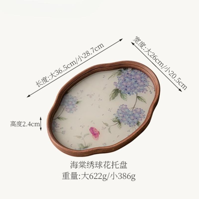 Bambus und Holz Teetablett Hausgebrauch Chinesisch Vintage Hortensie Glasschale Teegeschirr Aufbewahrungsschale