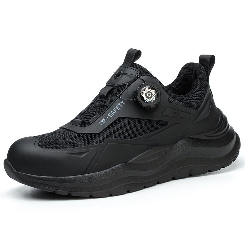 Breathable Anti-Smash Safety Shoes with Lightweight Mesh and Rotary Buckle Black; 44
