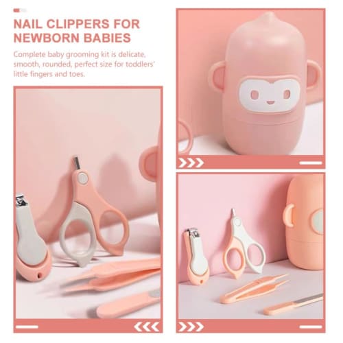 HOLIDYOYO Baby Nail Clipper Set, Pink, Compact and Lightweight, Made of ABS Stainless Steel, Anti-Cut Design, for Children's Nail Clippers, Nose and E