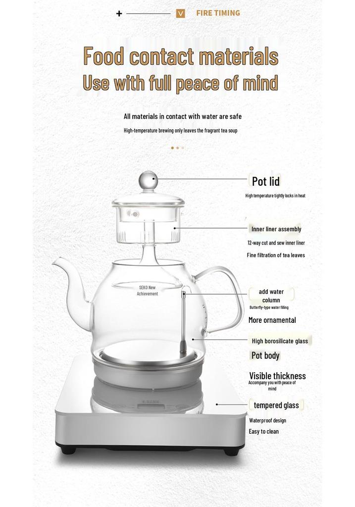 Seko Automatic Water Boiling & Tea Brewing Glass Kettle - Spray & Steam Functions, Electric Heating, Model W19