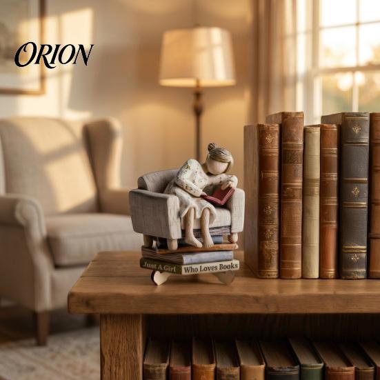 Warm Home Decor Accent Piece Wooden Reading Girl Figurine, Stable Pastoral Style Statue Desktop Artistic Ornament for Shelves Decor, Healing Ornament,
