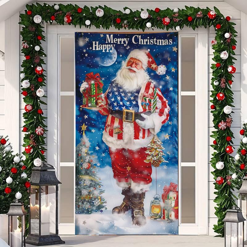

1 шт. С Рождеством Христовым Баннер на дверь Полиэстер Снеговик Белый Узор Рождественской елки для Кануна Нового года Праздничная вечеринка Декор для входной двери Дома Стены 90*180cm