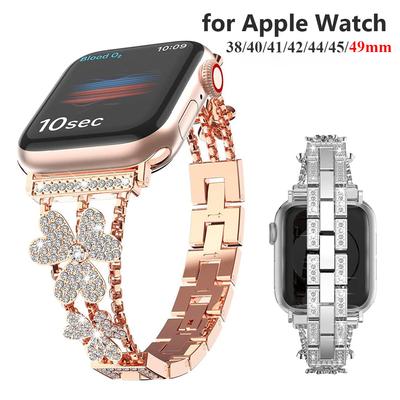 Bling Metal Bracelet for Apple Watch Band Ultra 49mm Women Luxury Stainless Replacement Strap 45mm 42mm for iWatch 9 8 7 Watchband 44mm 41mm 40mm 38mm
