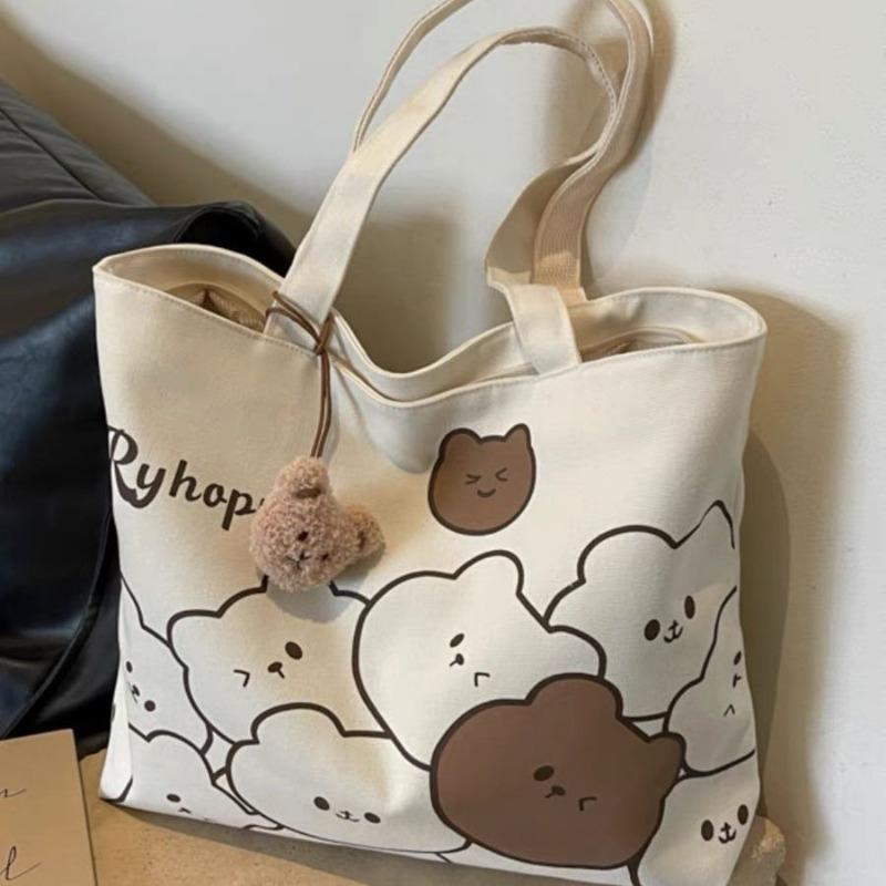 Commuting Japanese Cartoon Handbag Shoulder Bag, Large Capacity Student Tote Bag,Versatile Class Canvas Handbag for Everyday Use