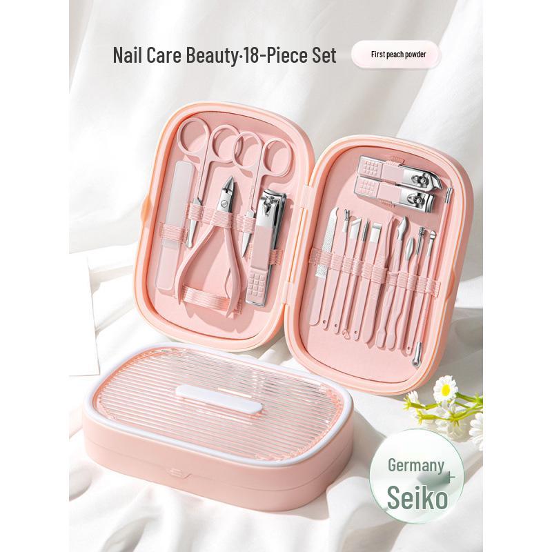 

TikTok Style 18-Piece Nail & Foot Care Set: Nail Clippers, Tweezers, Ear Pick, Eyebrow Tools.