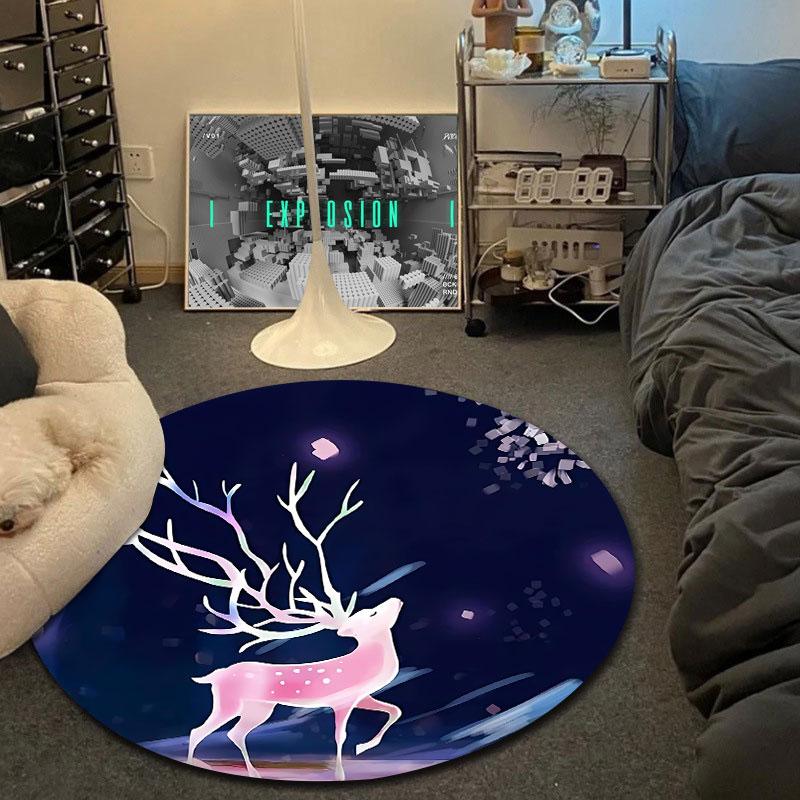 Boho Round Deer Pink Area Rug, Non-Slip Floor Mat for Kitchen