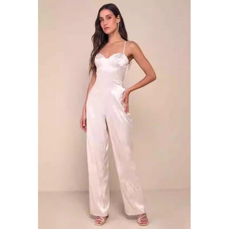 Export Lu's Sling Jacquard Smooth Fabric Slimming Lace Up Minimalist Adult Lady Like Woman Graceful and Fashionable High Quality Jumpsuit