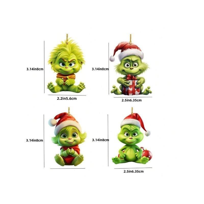 Acrylic Flat 2D Christmas Tree Pendant, Mirror Green Hair Monster - for Holiday Decorations, Halloween, Thanksgiving Flat Christmas Tree Pendant