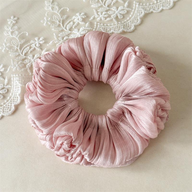 

Vertical Pleated Metallic Luster Headwear Bold Glossy Ribbed Hair Ties High Elasticity Voluminous Bun Holders For Modern Styling розовый