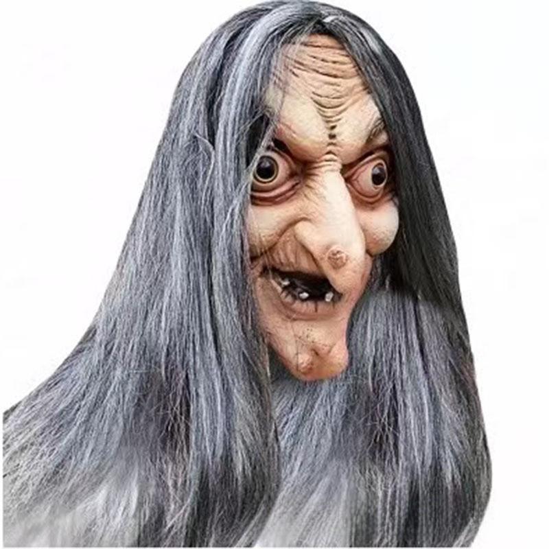 Long Hair Witch Latex Mask With Fake Hair For Horror Theme Party And Trick Or Treating