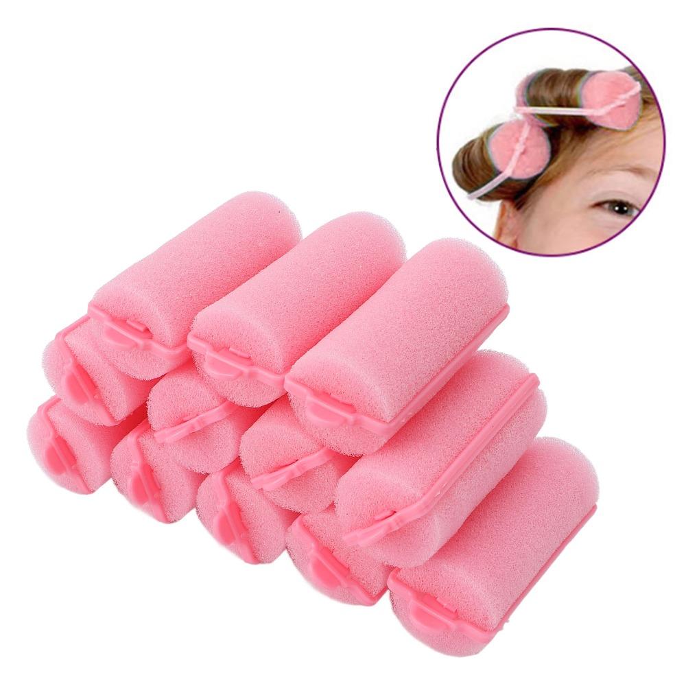 12pcs Pink Soft Hair Curler Soft Hair Roller Set Styling Tool Foam Hair Roller Home Salon