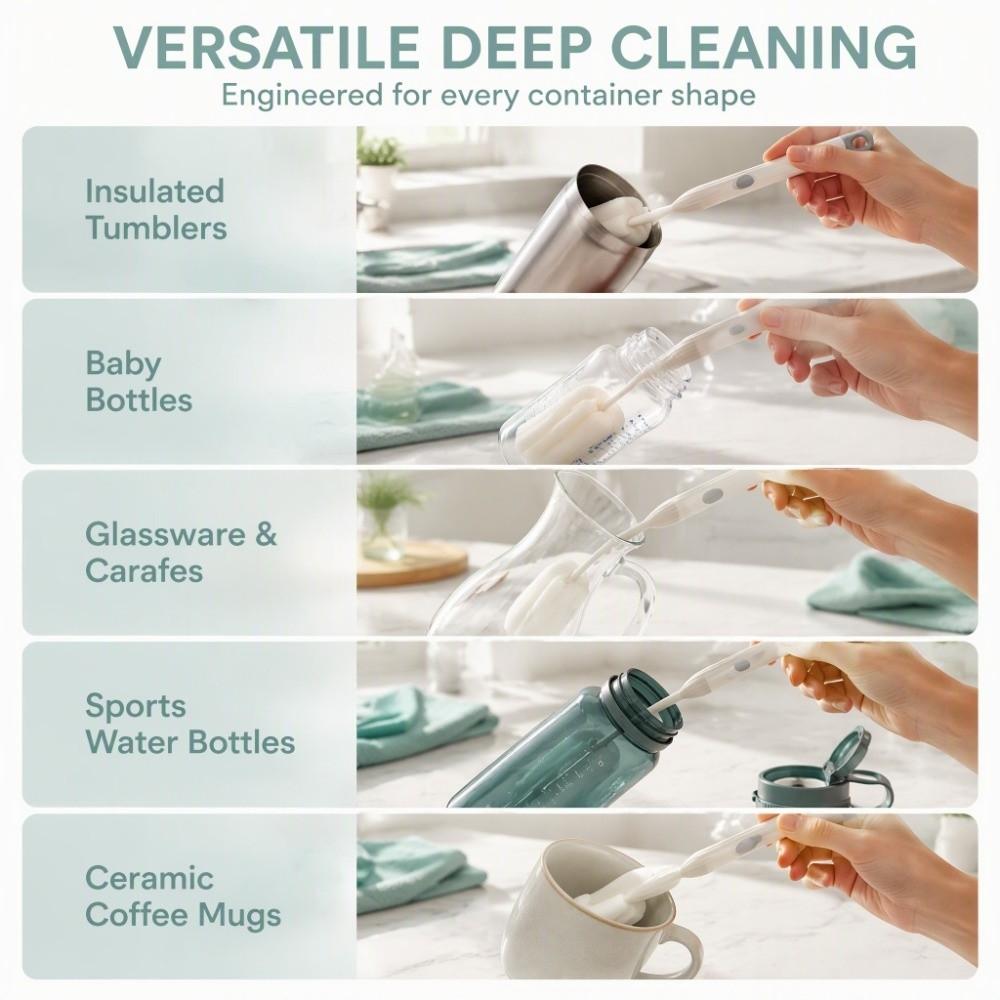 2pcs Sponge Head Sponge Bottle Brush Long Handle Design Cup Washing Brush Home Dish Washing