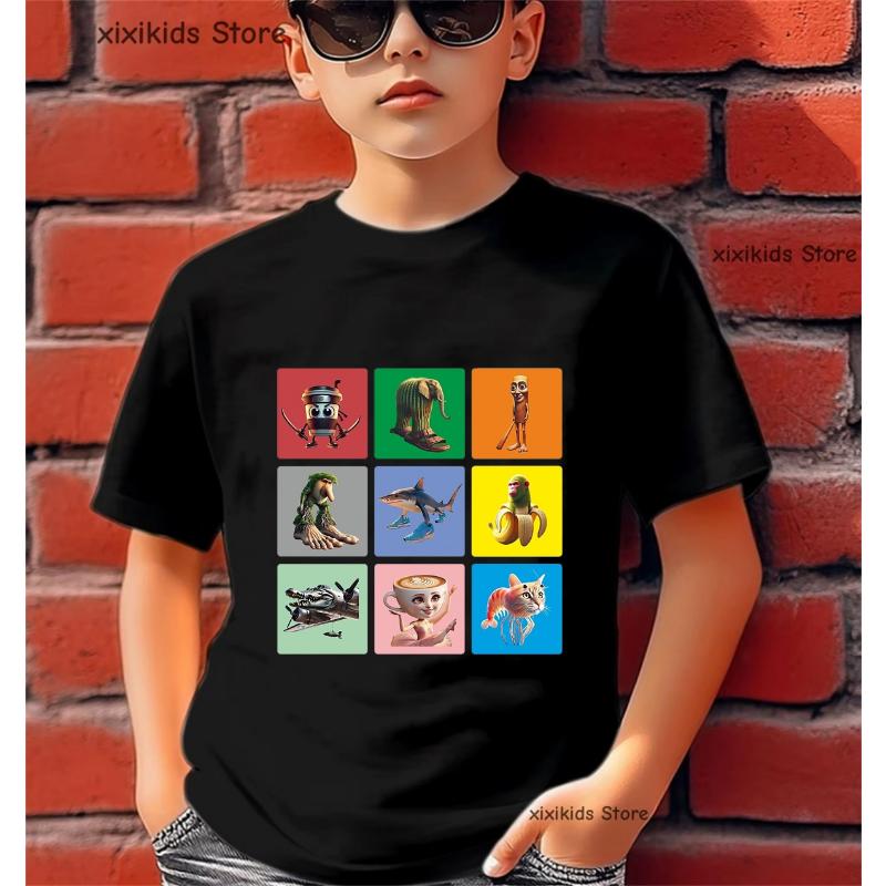 Italian Brainrot Meme Cool T Shirt Boys/Girls Funny Kawaii Kids Clothes White/Pink/Yellow/Grey/Red/Black T-Shirt Summer T-Shirt