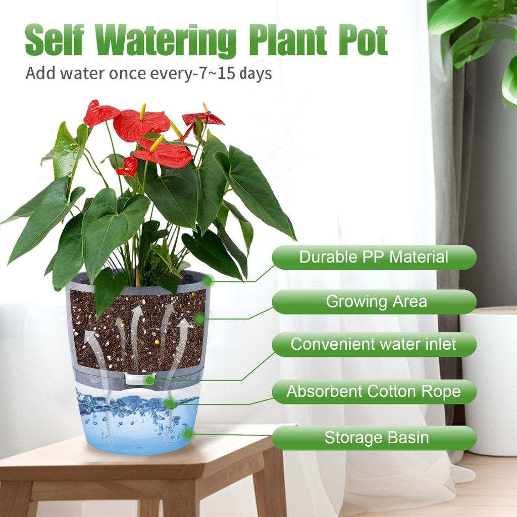 Transparent Plastic Lazy Flower Pot With Double-layer Design And Elegant, Featuring Self-watering Function And Cotton Rope For Drainage.