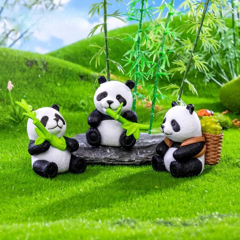 8PCS Micro Landscape Creative Cute Bamboo Panda Doll Gardening DIY Keychain Decoration Accessories Desktop Small Ornaments