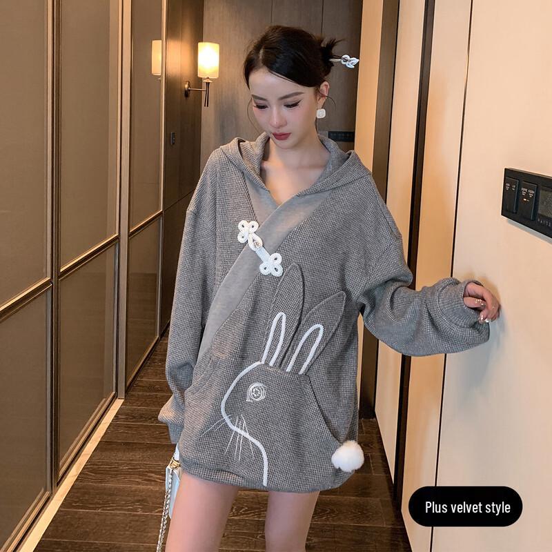 

Женская толстовка с капюшоном на флисовой подкладке в китайском стиле JK&JS L