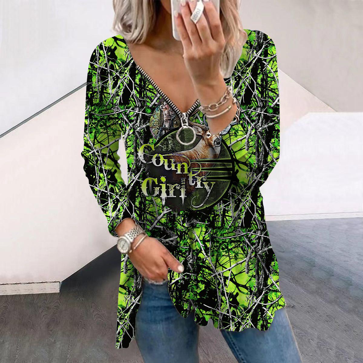 Женские футболки с длинным рукавом и принтом «Осенний лес и олень» — фото 6