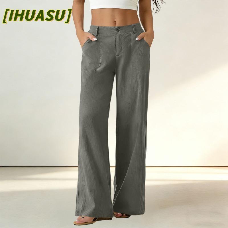 IHUASU Women's Fashion Casual Solid Color Print Pants & Capris