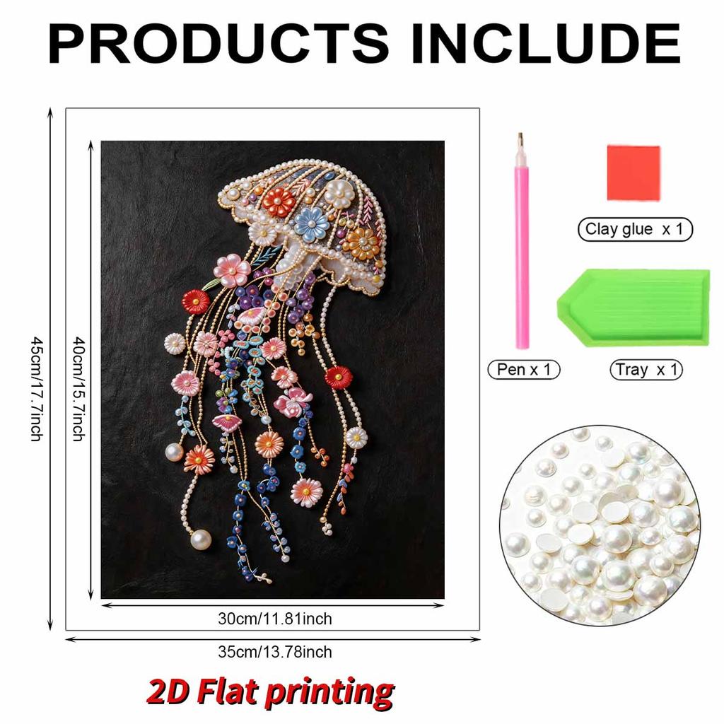 Pearl DIY The Flowers and Jellyfish Art Kits 15.7x19.6inch Gem Art Pearl Painting Kits Without Frame for Adults Gift Idea Home Wall Decor