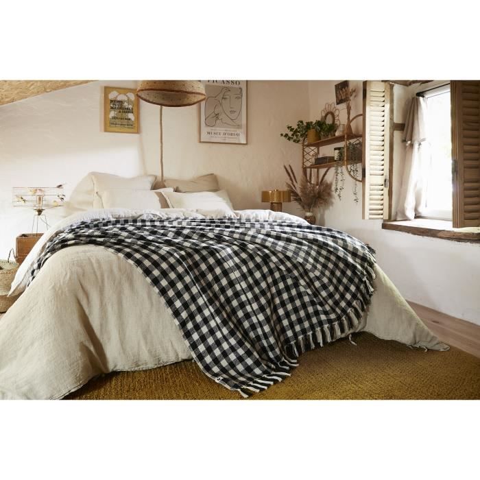 Couvre lit - Gabriel - 240 x 260 cm - Noir - 100% PET - Tendance et agréable au toucher