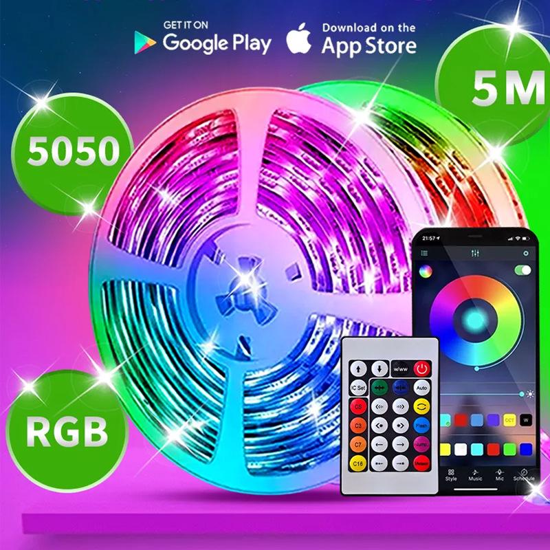 In-Stock 5V RGB Ambient Light Strip with Bluetooth App Control, 5050 Seven-Color, 30 Beads USB TV Background.