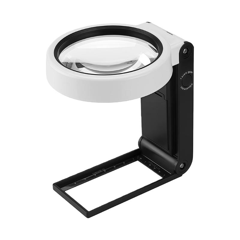 Double Lens Handheld Magnifying Glass With 6 LED Lights And 2 Lamps For Detailed Inspection Magnifing Glass