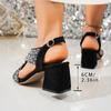 Fashion Luxury Design Rhinestone Cross Strap Sandals Women Thick High Heels Back Strap Gladiator Shoes Woman Party Black Sandalias Mujer
