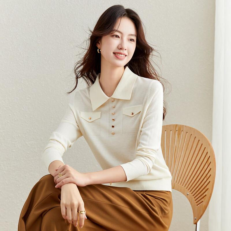

CARBAMMI Women s Turn-Down Collar Short Pullover Knit Sweater M