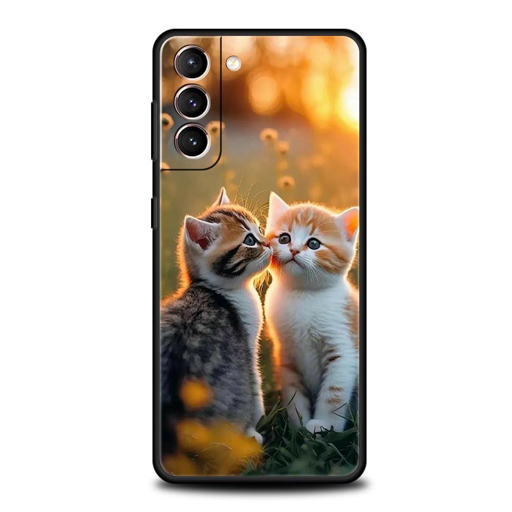 Kiss Cat Cute Kitten Phone Case For Samsung Galaxy S25 S24 S23 FE S22 Ultra S20 S21 5G S10 Plus S10E Soft Black Cover
