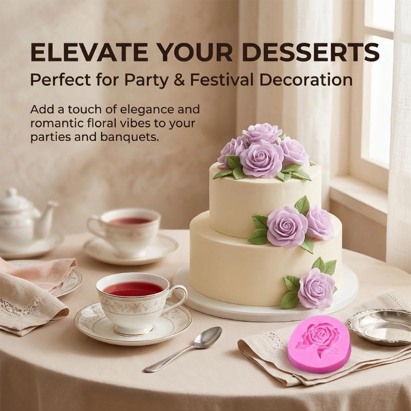Fondant 3D Rose Flower Silicone Molds Single Cavity Petals Texture Baking Molds for Cake Decorating Chocolate Mousse Jellies Shaping and Craft Casting