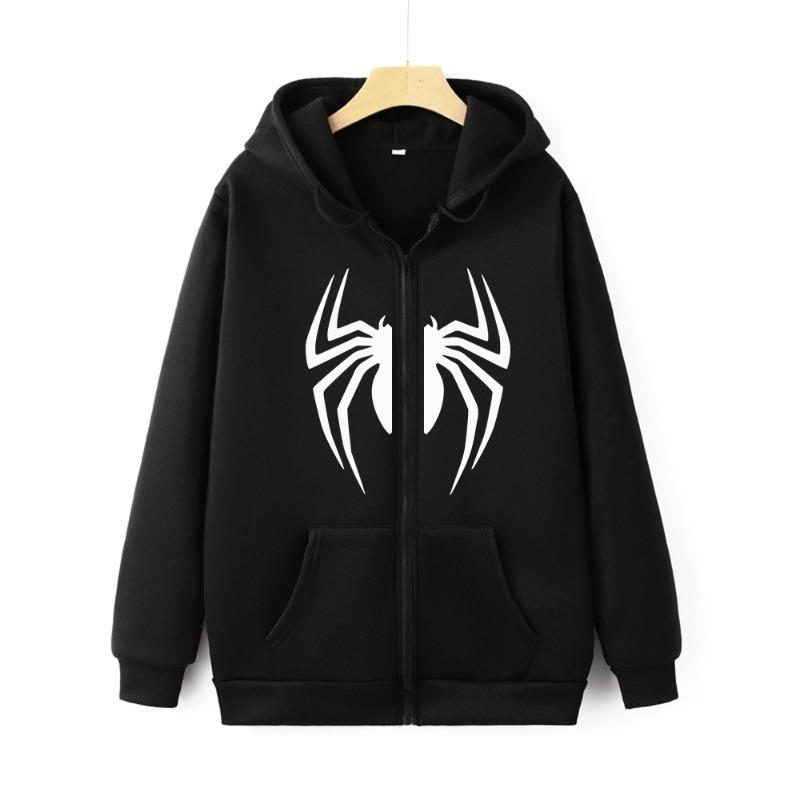 Spider Web Print Y2K Zipper Sweatshirt Streetwear Vintage Autumn Unisex Zip-up Hoodie Harajuku Fashion Spider Graphic Zip Hoody
