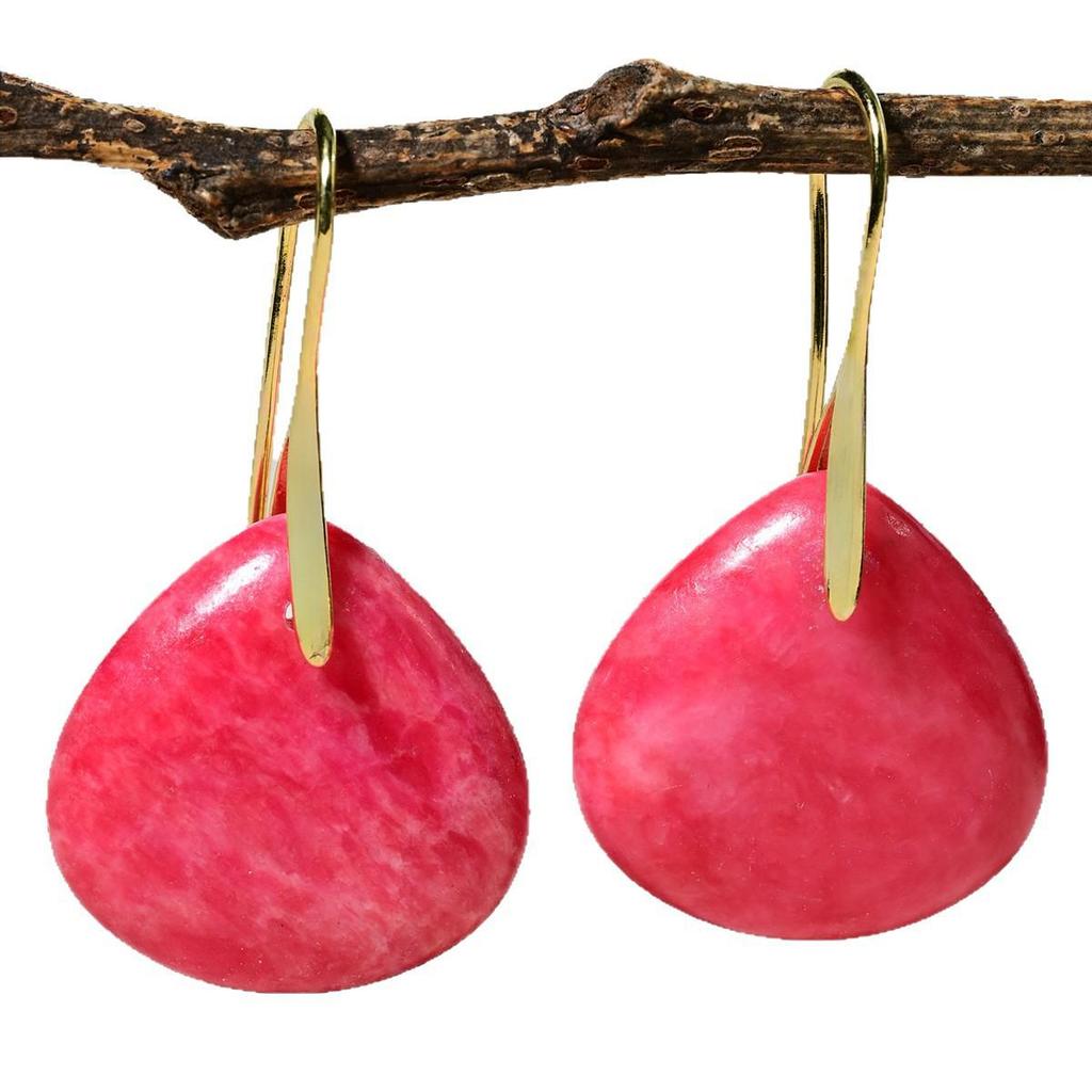 Bohemian Water Drop Earrings with Natural Stone Pendants & Copper Hooks