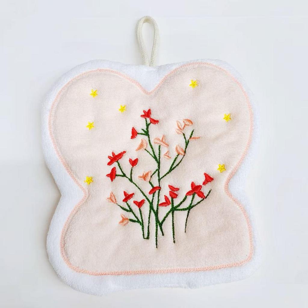 Thickened Coral Fleece Hanging Flower Hand Towel - Soft & Absorbent, Multi-Functional