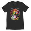Dean Russo Dog Is Love Labrador Retriever Happy Pet V-Neck T-shirt Colorful Neon Pattern Puppy Enjoying Life Best Dog Mom Friend Tee