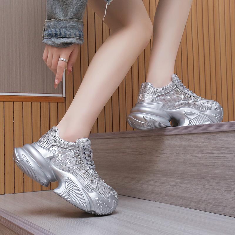 Fashion 2025 New Spring Summer New Luxury Mesh Rhinestone Women's Shoes Casual Fashion Breathable Versatile Sports Shoes Polyamide Sole